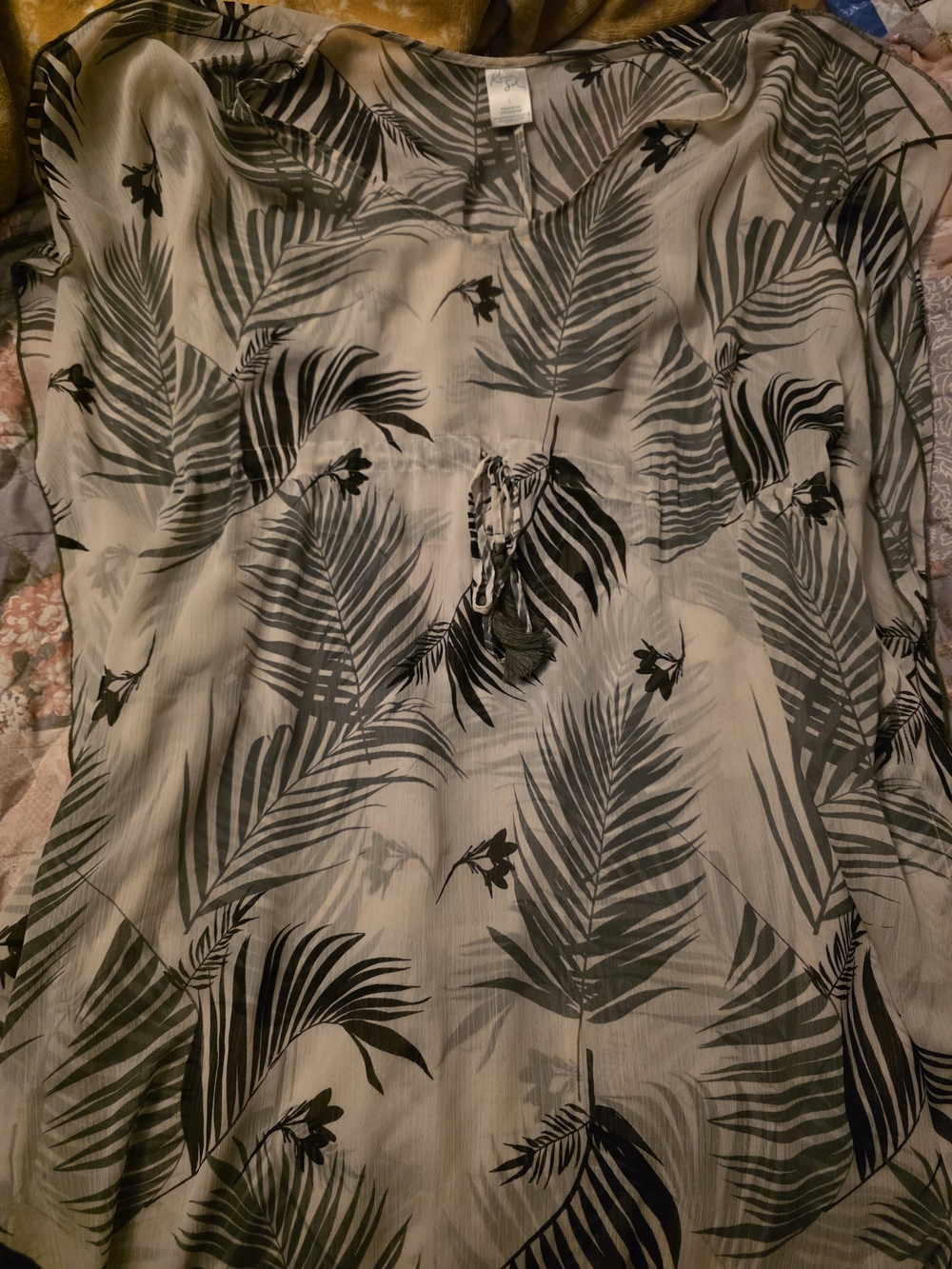 Kona Sol Olive Green Palm Print Bathing Suit Coverup Dress